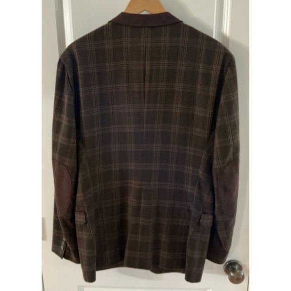 Gio Matto Wool Sport Coat 40R Brown Plaid Blazer Suede Collar Elbow Patches - Picture 2 of 14